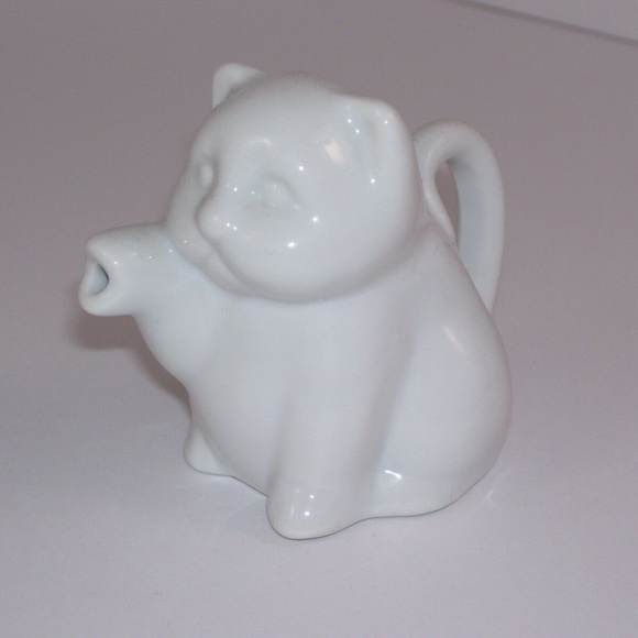 Cat Creamer Pitcher White Ceramic Farmhouse Small - Picture 2 of 7